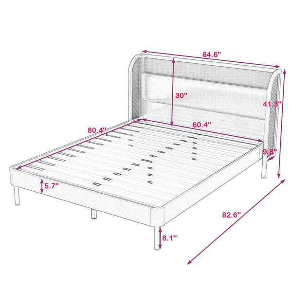 Latitude Run® Queen Size Cannage Rattan Wood Platform Bed with